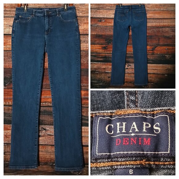 Chaps Jeans Size 6 Daniella Curvy Fit Straight Mid Rise Dark Blue Denim - Picture 1 of 8